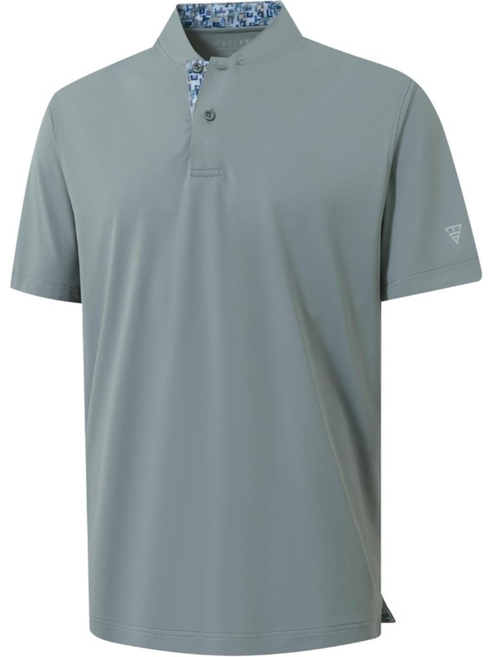 Mens Grey Collarless Golf Shirt Short Sleeve Dry Fit Moisture Wicking Henley Tee
